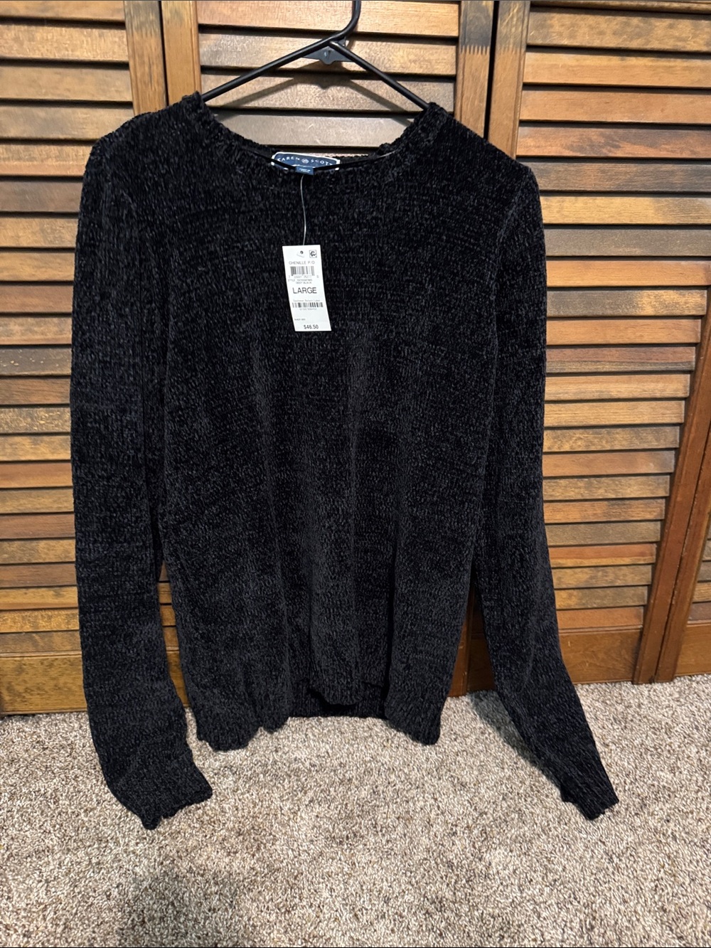 Karen Scott Black Chenille Scoop Neck Sweater